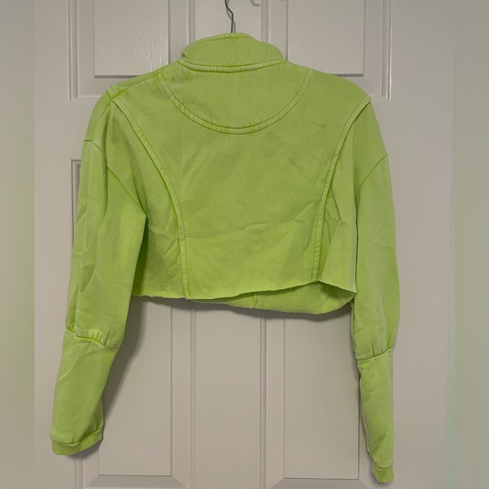 UO Out From Under Green Fleece Cropped 1/4 Zip Pullover - Picture 4 of 5